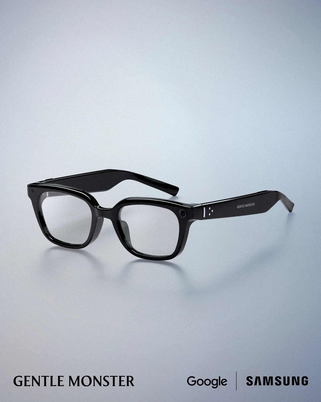 투명 렌즈가 장착된 검은색 젠틀몬스터 Intelligent Eyewear