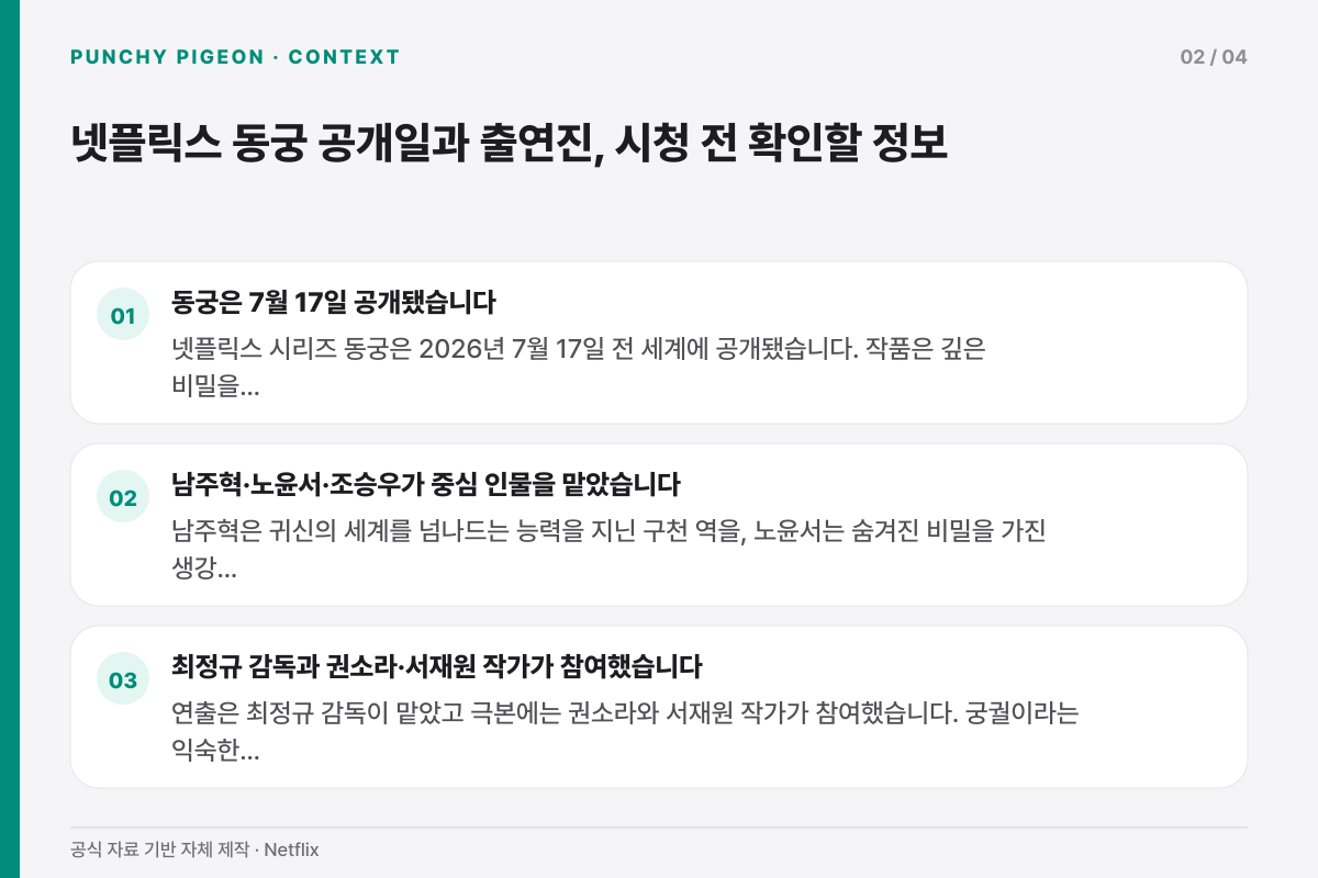 넷플릭스 동궁 공개일과 출연진, 시청 전 확인할 정보의 배경과 변화 흐름을 정리한 설명 그래픽