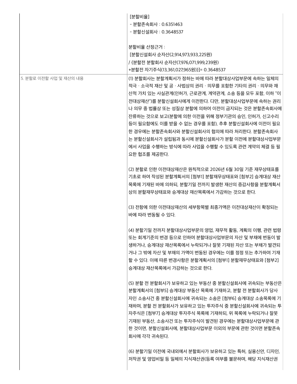 카카오AI와 카카오X 분할비율 산정 공시 페이지