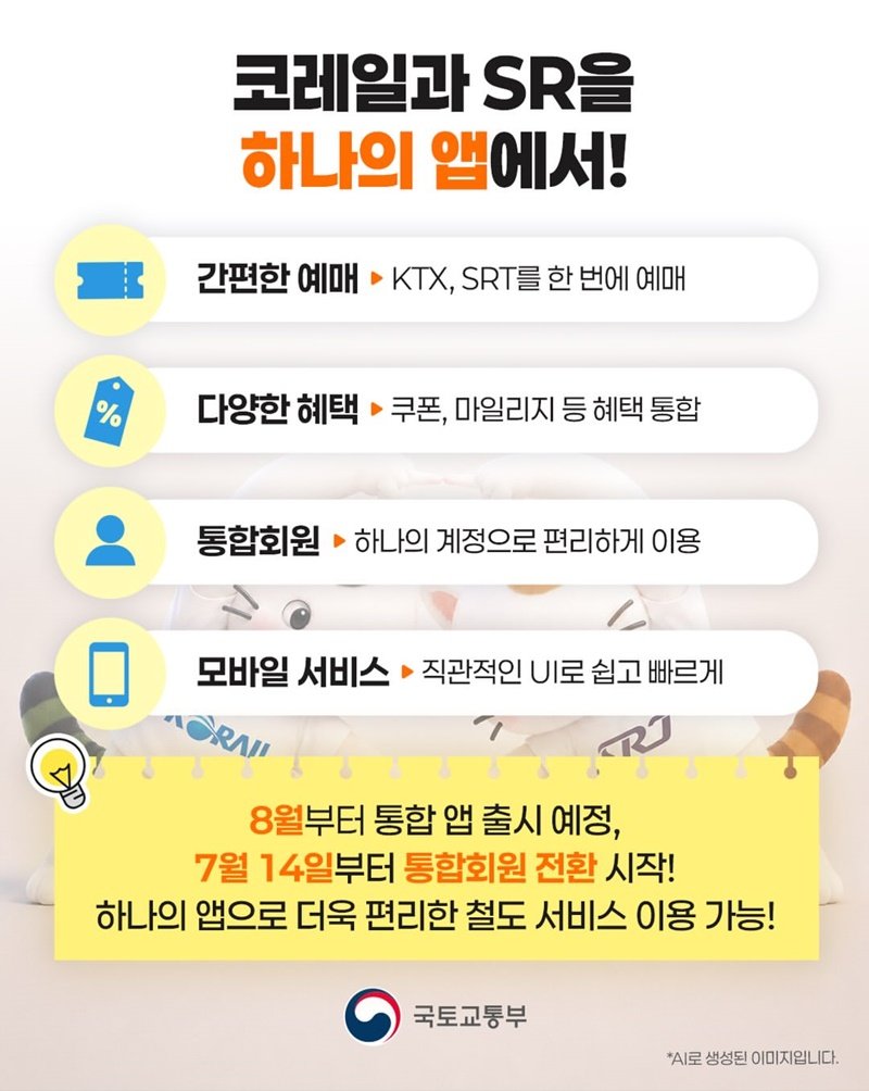 KTX·SRT 통합 예매와 쿠폰·마일리지 통합 기능 안내