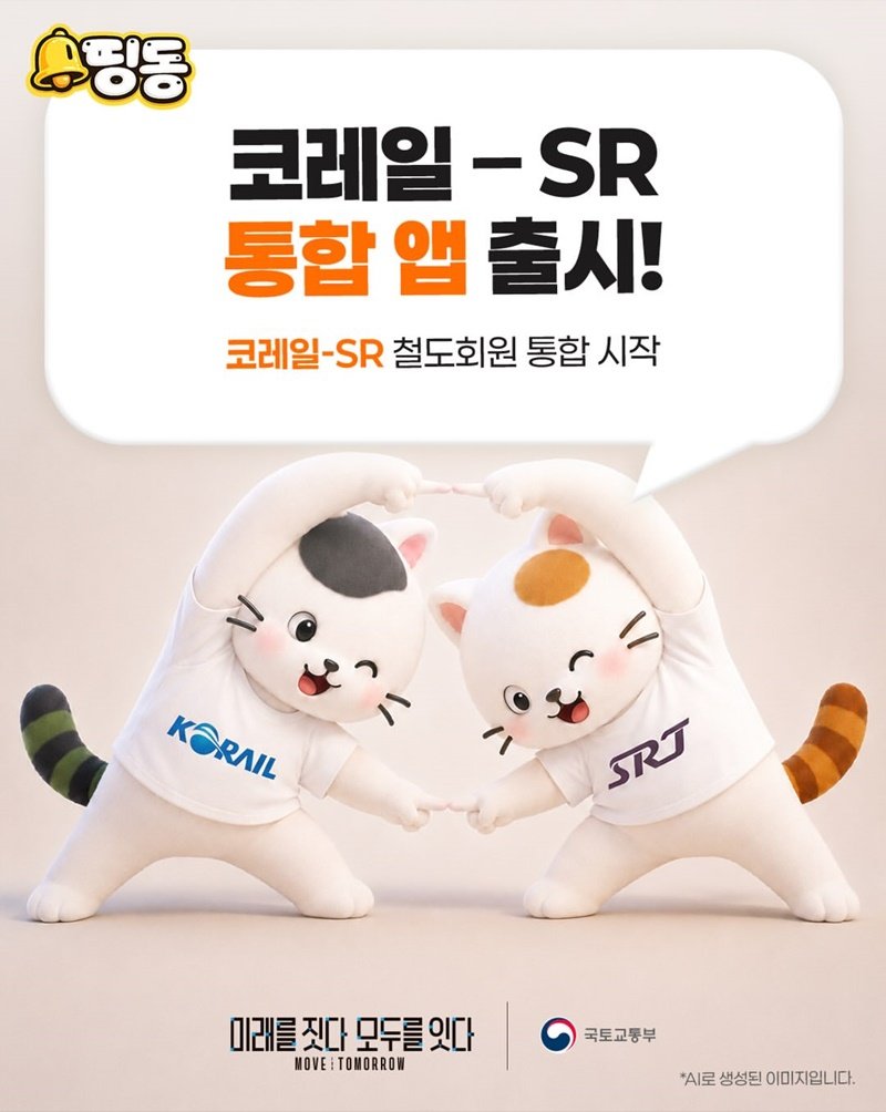 코레일과 SR 통합 앱 출시 및 철도회원 통합 시작 카드뉴스