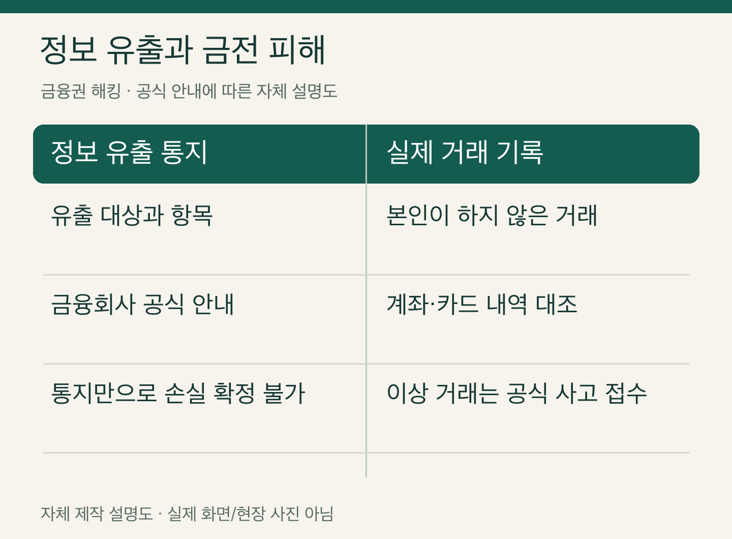 금융권 해킹 정보 유출과 금전 피해 — 자체 제작 설명도