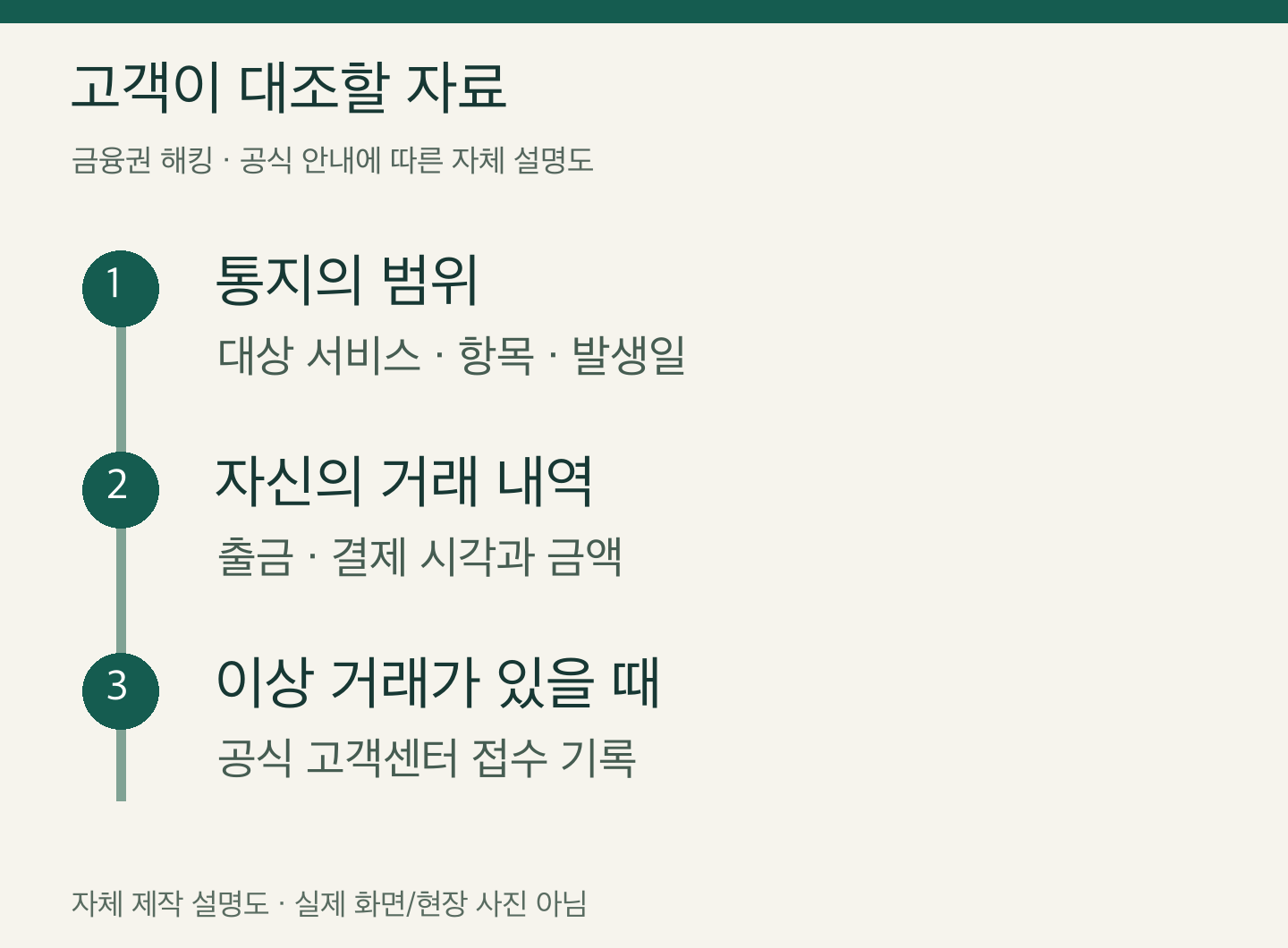 금융권 해킹 고객이 대조할 자료 — 자체 제작 설명도