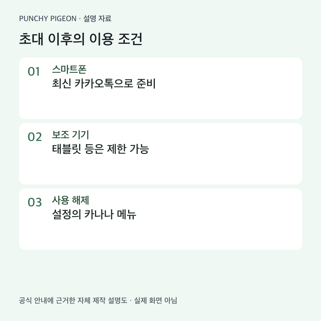 카나나 스페이스 스마트폰 지원과 해제 메뉴 확인 항목