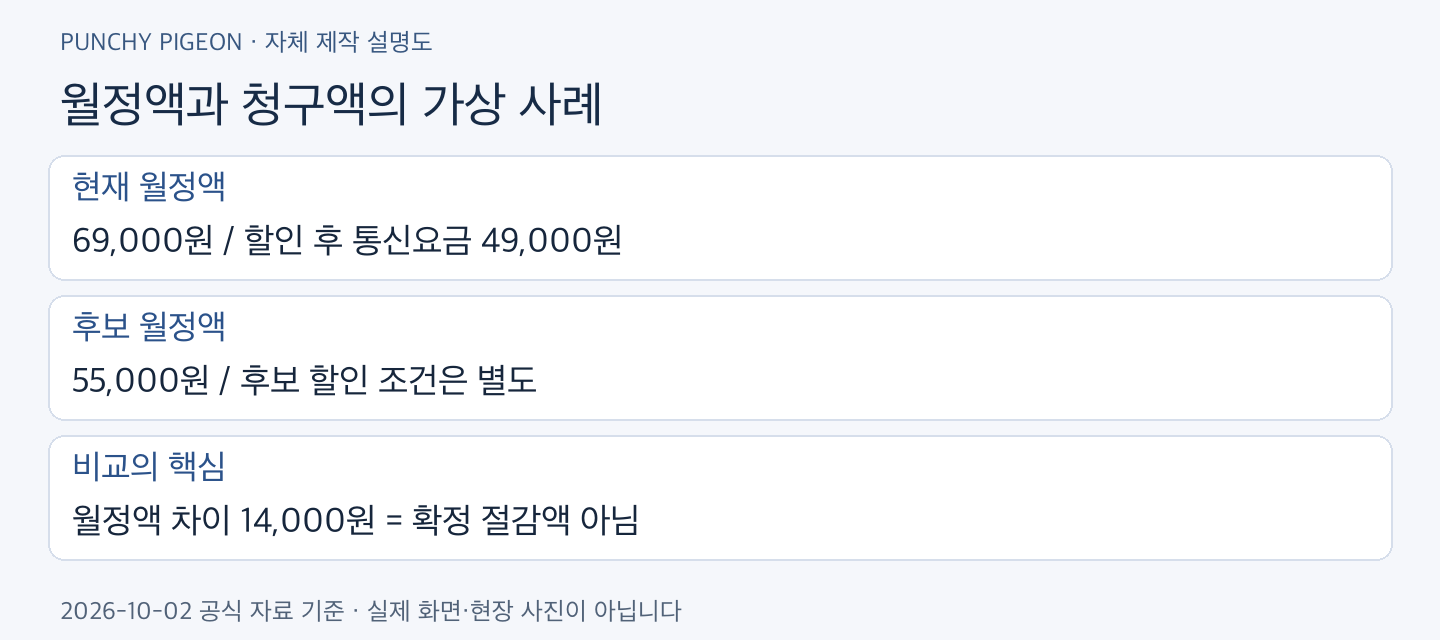 최적요금제 고지 월정액과 청구액의 가상 사례