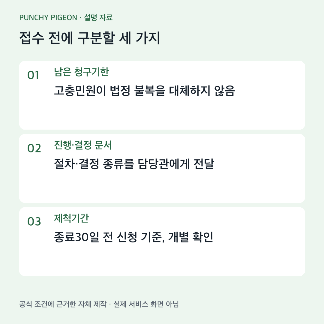 접수 전에 구분할 세 가지 자체 제작 설명도