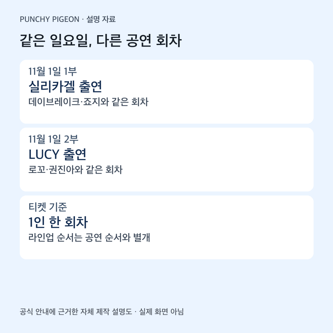 넾페스타 일요일 실리카겔과 LUCY가 다른 회차에 출연하는 공식 일정 비교