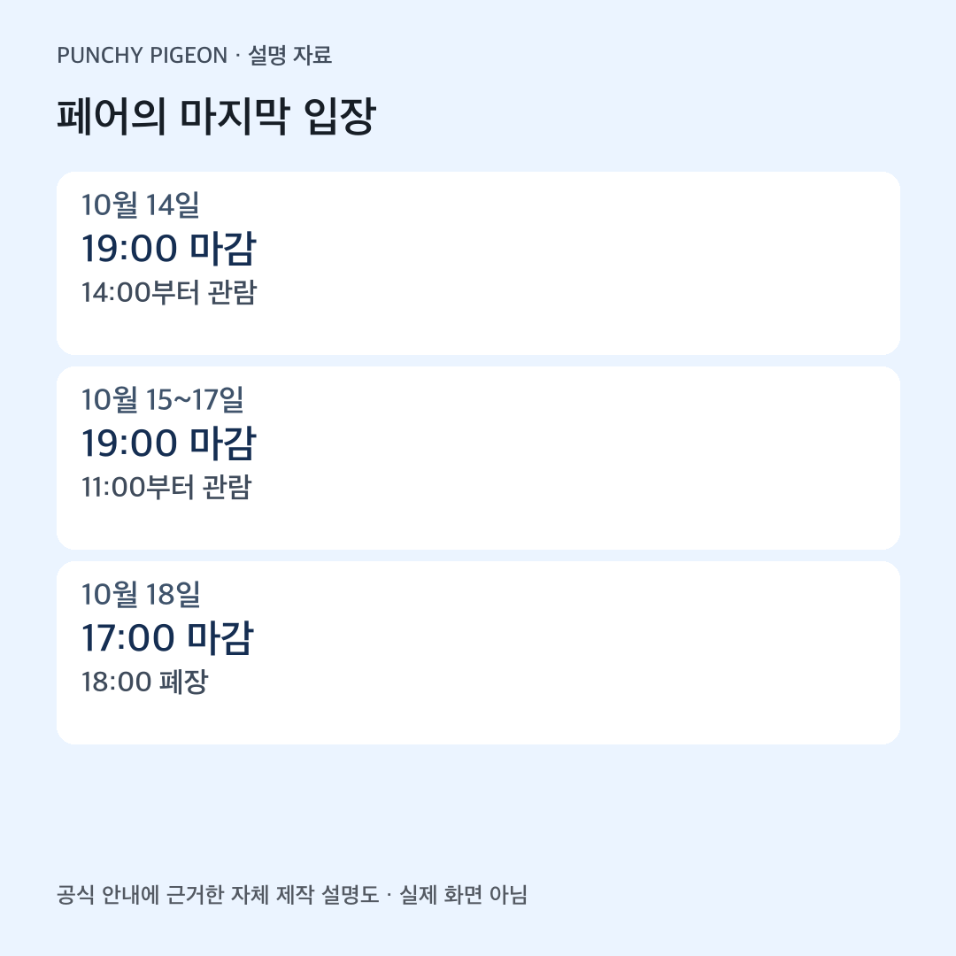 DDP 디자인페어 날짜별 마지막 입장 시간 비교