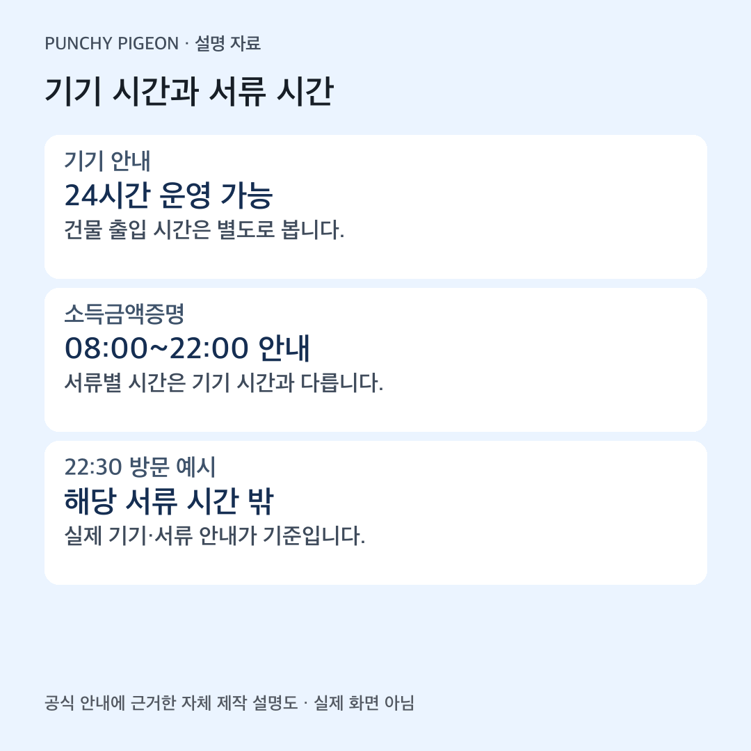 24시간 기기와 소득금액증명 안내 시간의 차이